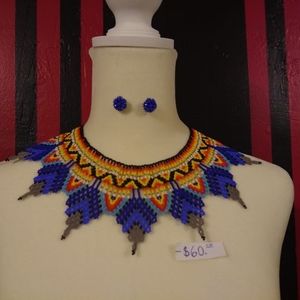 This is a beaded necklace with earrings
